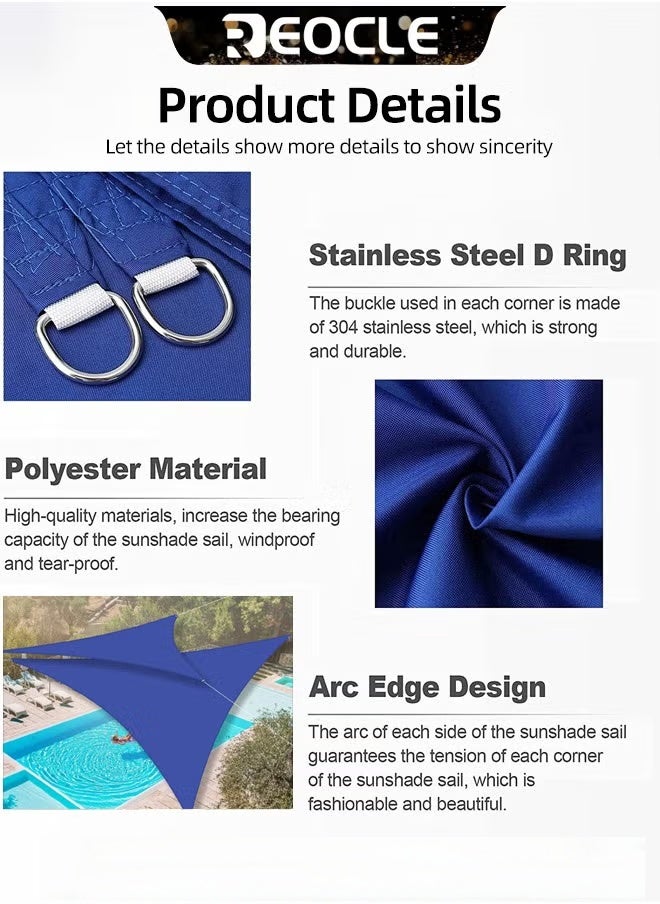 REOCLE Sun Shade Sail 9.8×9.8×9.8FT Triangle Canopy Light Grey Outdoor UV Sun Shade Sail Heavy Duty UV Protection Beach Shade Canopy Wind Sail for Patio & Backyard & Garden & Lawn  - Image 5