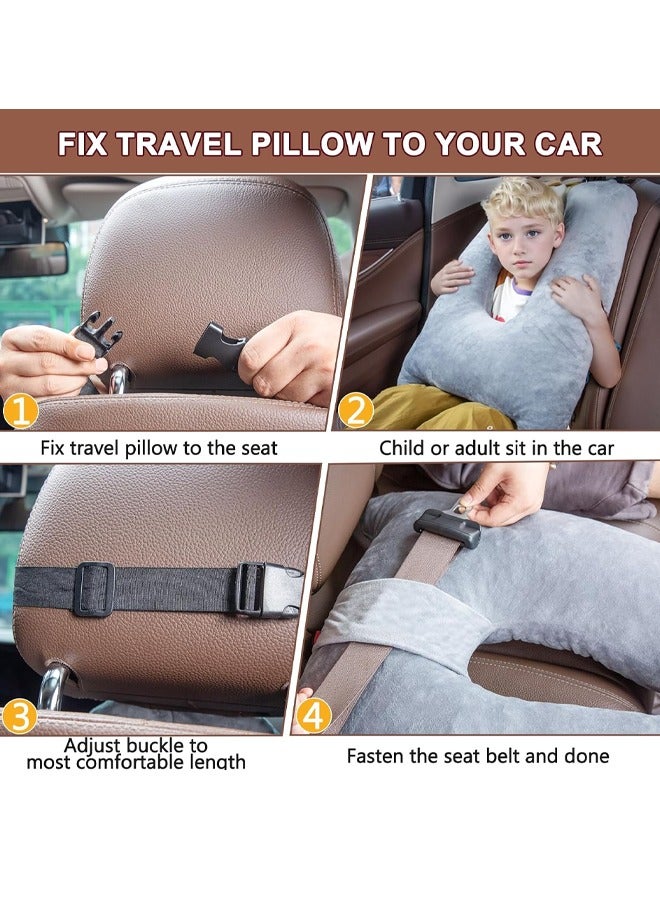 Kids Car Sleeping Pillow, H-Shape Travel Rearseat Head Support Pillow Car Pillow for Kids, Memory Foam Travel Pillow for Car and Adults, Kid Travel Pillow for Sleeping on Road Trip, Small Body Pillo - Image 5