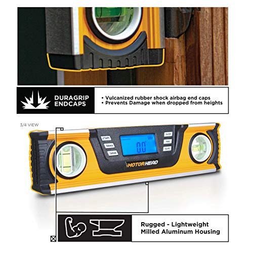 MOTORHEAD 10-Inch 0° - 180° SMART DIGITAL Level, LCD Screen, Audible Alerts, Water, Dust & Shock Resistant, Magnetic Bottom, Includes Bag, High-Visibility, Solid-Milled Aluminum, USA-Based Support - Image 4