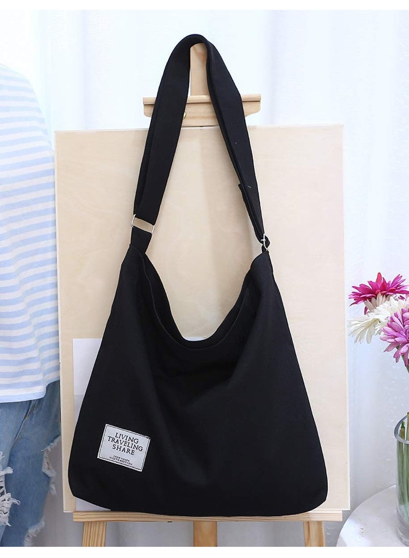 SYOSI Hobo Handbag Canvas Tote Bag Womens Big Capacity Casual Shoulder Crossbody Bag  Ladies Large Cotton Tote Handbag for Travel and Daily Use 36*36*9CM Black - Image 2