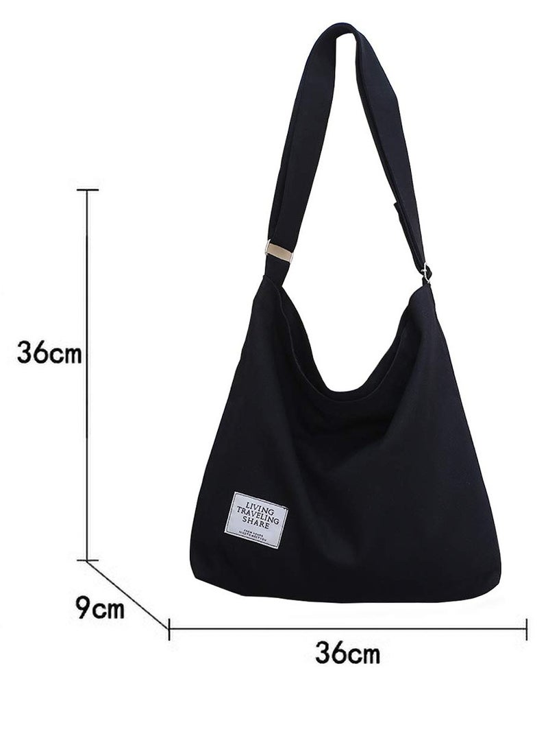 SYOSI Hobo Handbag Canvas Tote Bag Womens Big Capacity Casual Shoulder Crossbody Bag  Ladies Large Cotton Tote Handbag for Travel and Daily Use 36*36*9CM Black - Image 5
