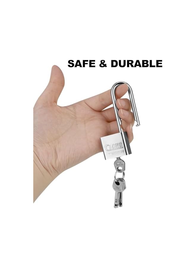CLONG 2 Pack Long Shackle Padlocks for Home,Garden Steel Security Lock Heavy Duty Key Lock for Outdoor - Image 2