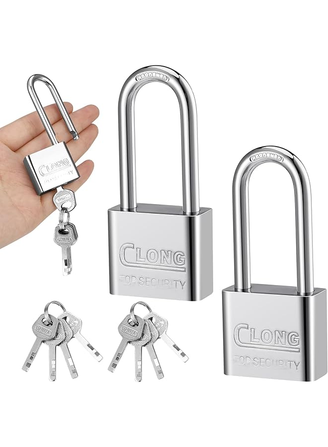 CLONG 2 Pack Long Shackle Padlocks for Home,Garden Steel Security Lock Heavy Duty Key Lock for Outdoor - Image 1