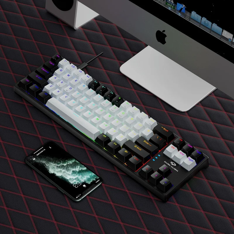 Valkyrie Blue Switch Dark Alien K710 71 Keys RGB Gaming Keyboard - Mechanical Blue Key Type-C - 2 Level Height BlackWhite
