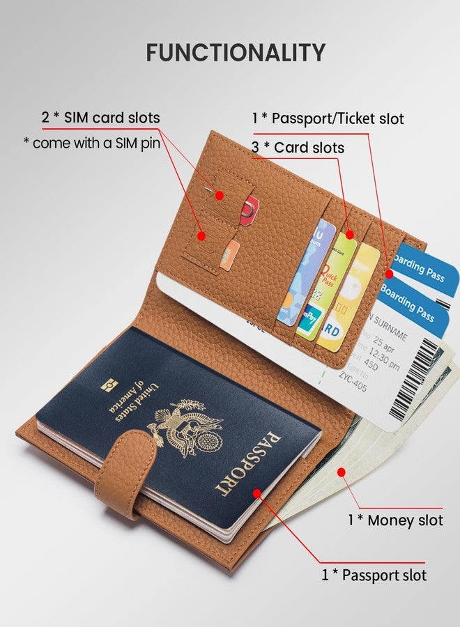 Karmiir RFID Passport Holder Travel Wallet for Women, Leather Passport Cover Wallet with Card Holders SIM Slots,Zippered Coins Pocket and Cash Slot Slim Compact Travel Wallet, Bright Brown, 4.13 - Image 2