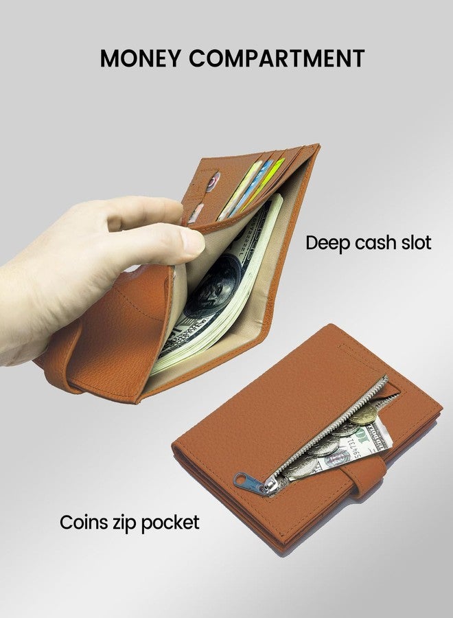 Karmiir RFID Passport Holder Travel Wallet for Women, Leather Passport Cover Wallet with Card Holders SIM Slots,Zippered Coins Pocket and Cash Slot Slim Compact Travel Wallet, Bright Brown, 4.13 - Image 3