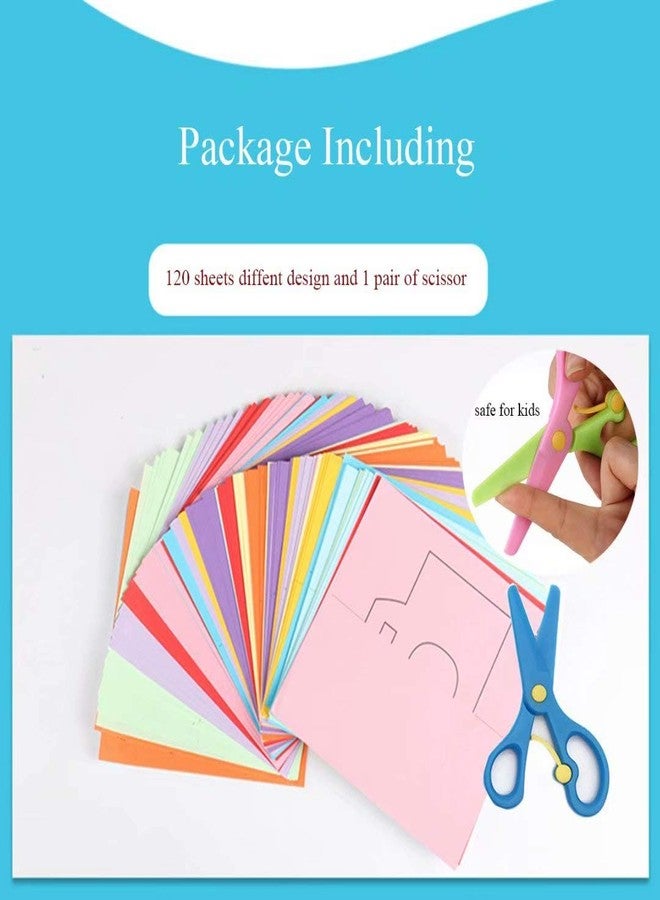 QIAONIUNIU Fun Paper-Cut Set; Paper Art; Scissor Skills Activity; Kids Scissors Crafts Kit; 120 Pages with A Pair of Child-Safe Scissors - Image 3