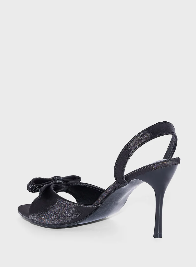 Ella Limited Edition Diamante Satin Bow Back Strap Heel Sandal