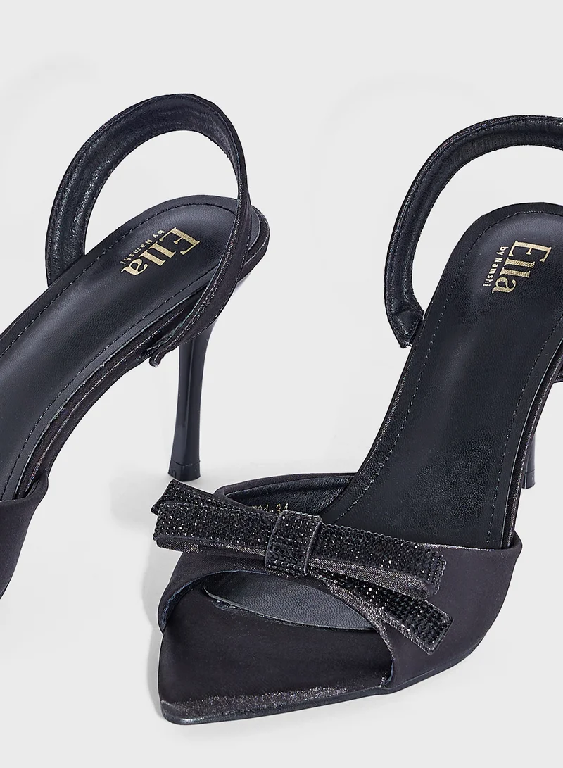 Ella Limited Edition Diamante Satin Bow Back Strap Heel Sandal