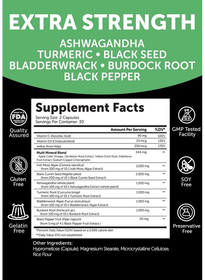 Lunakai USA Made Irish Sea Moss Capsules with Black Seed Oil, Ashwagandha, Burdock Root & Bladderwrack, 60ct - Image 5