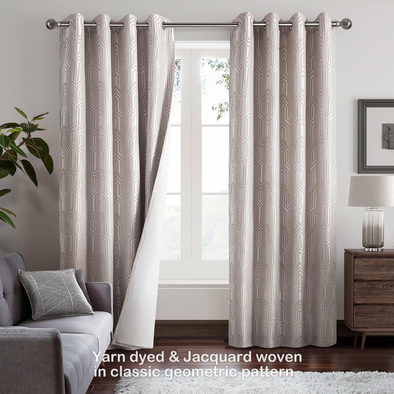 Drapexpert Mocha and Silvery 100% Blackout Curtains 96 Inch Length 2 Panels, Jacquard Thermal Insulated Noise Reducing Grommet Drapes for Bedroom Living Room, 2pcs, 52" W x96 L - Image 2