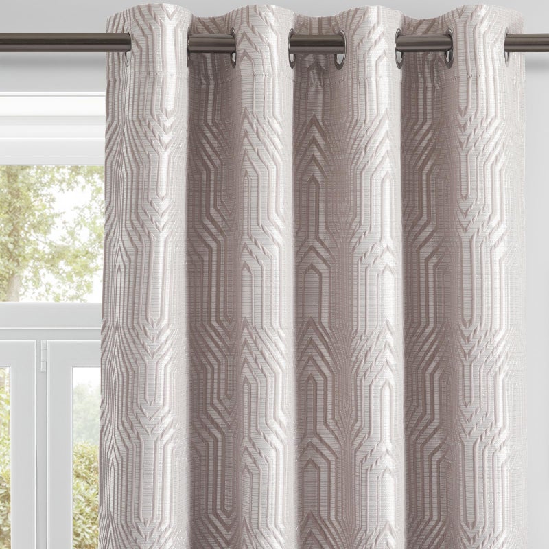 Drapexpert Mocha and Silvery 100% Blackout Curtains 96 Inch Length 2 Panels, Jacquard Thermal Insulated Noise Reducing Grommet Drapes for Bedroom Living Room, 2pcs, 52" W x96 L - Image 1