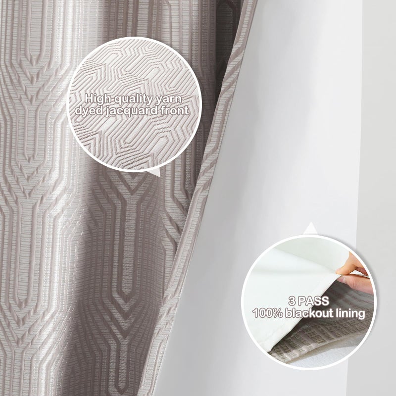 Drapexpert Mocha and Silvery 100% Blackout Curtains 96 Inch Length 2 Panels, Jacquard Thermal Insulated Noise Reducing Grommet Drapes for Bedroom Living Room, 2pcs, 52" W x96 L - Image 4