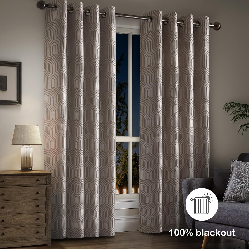 Drapexpert Mocha and Silvery 100% Blackout Curtains 96 Inch Length 2 Panels, Jacquard Thermal Insulated Noise Reducing Grommet Drapes for Bedroom Living Room, 2pcs, 52" W x96 L - Image 3