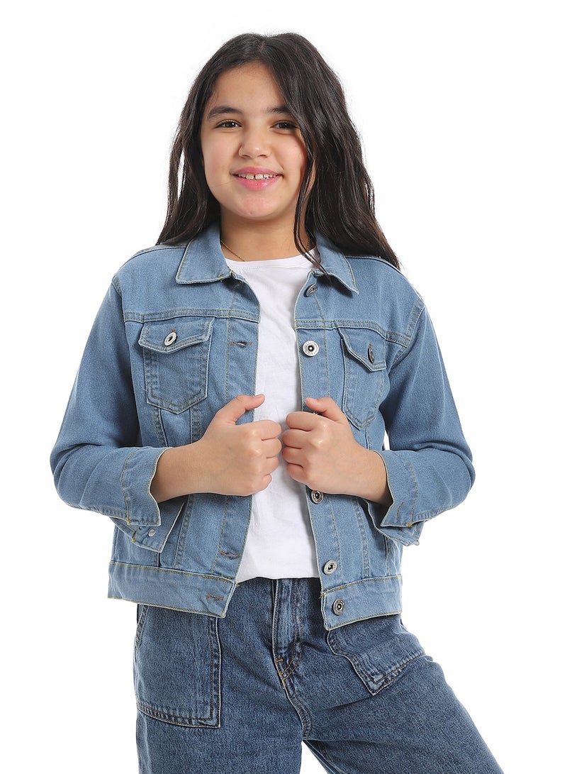 Andora Plain Denim Girls Jacket_Light Blue - Image 1