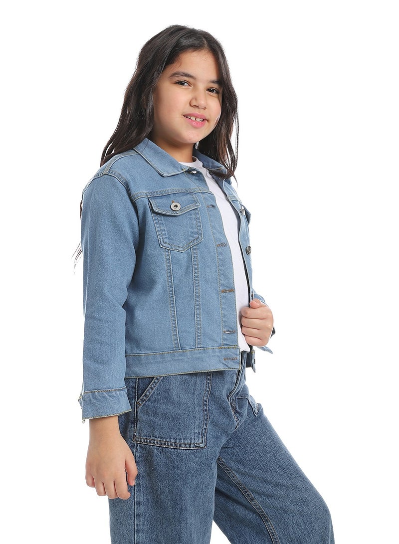 Andora Plain Denim Girls Jacket_Light Blue - Image 2