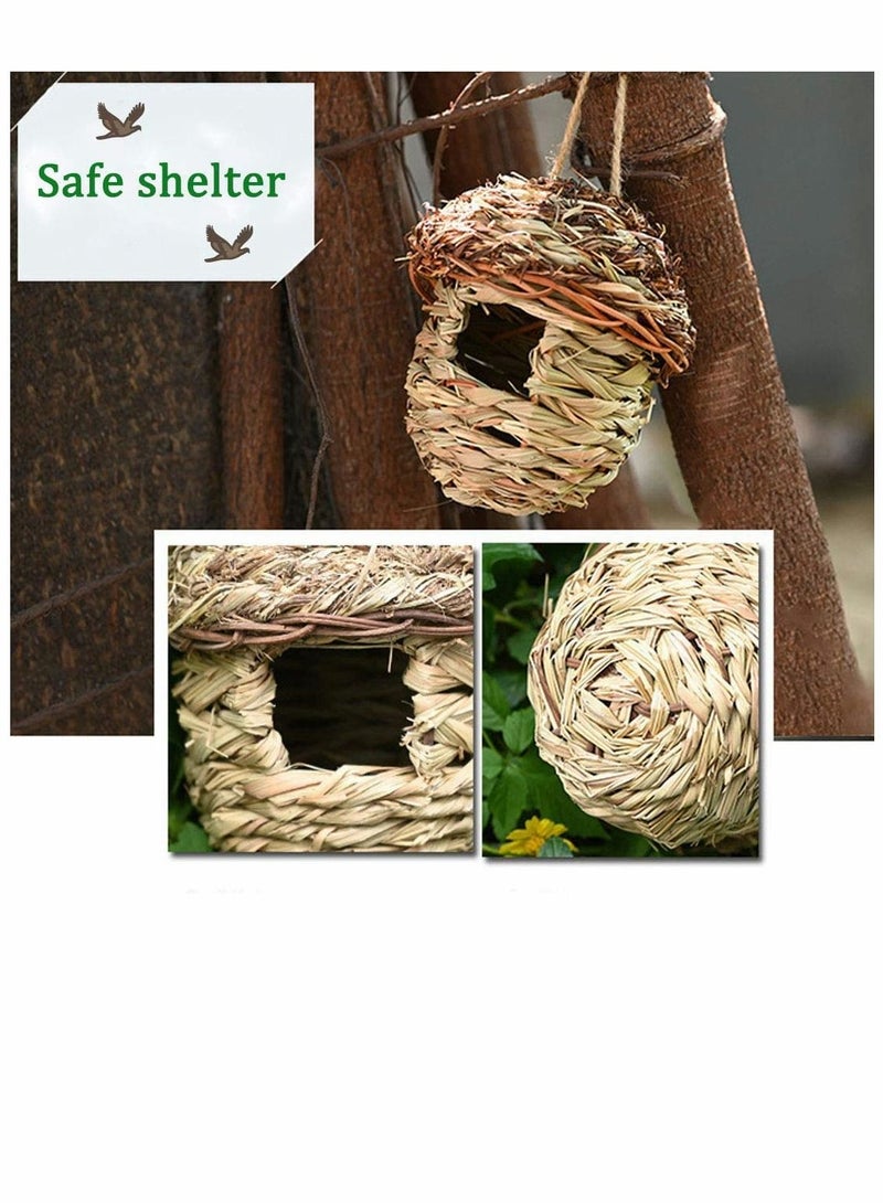 KASTWAVE Bird House, Hand-Woven Fiber Grass Hanging Bird Nest Roosting Pocket, Cozy Resting Place for Birds, Provides shelter from Cold Weather, Bird Hideaway from Predators, Natural Birdhouse - Image 5