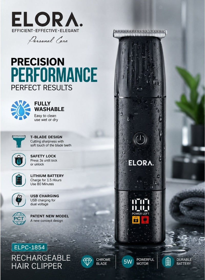 ELORA Rechargeable Hair Clipper Waterproof Trimmer with LCD Display USB Charging - Image 1