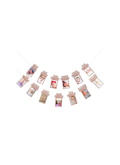 Party with Emma 1st Birthday Photo Banner for Baby from Newborn to 12 Months First Birthday Decorations Boy or Girl Monthly Milestones Garland First Birthday Photo Banner Pre strung with Frame (Rose Gold)  - Image 1
