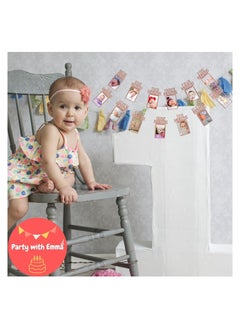 Party with Emma 1st Birthday Photo Banner for Baby from Newborn to 12 Months First Birthday Decorations Boy or Girl Monthly Milestones Garland First Birthday Photo Banner Pre strung with Frame (Rose Gold)  - Image 4