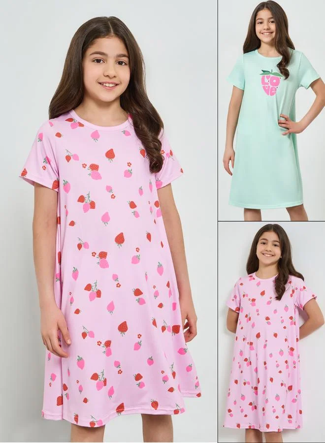 Styli Teen Girls Pack of 2 - Strawberry Print Nightdress