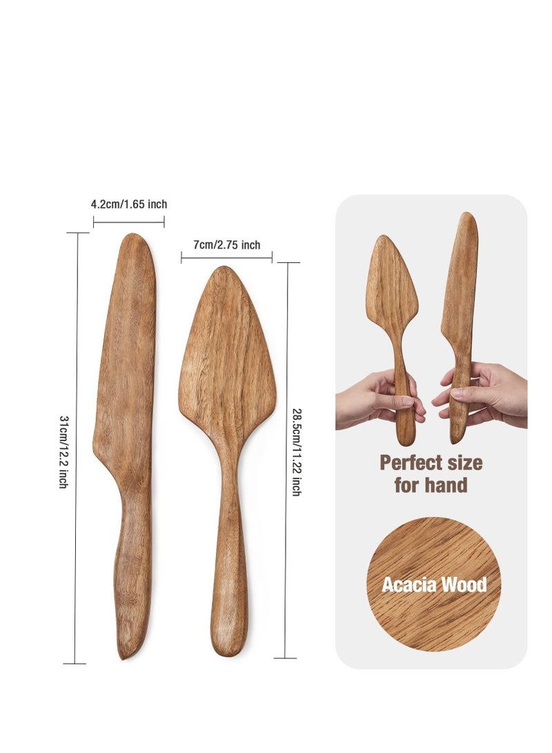NIBEMINENT Wedding Cake Knife and Server Set Wooden Cutting for Wedding, Rustic Cutter Pie Gift Bridal Shower Anniversary Birthday 2 PC - Image 4