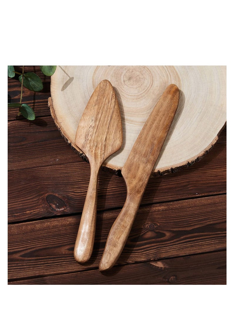 NIBEMINENT Wedding Cake Knife and Server Set Wooden Cutting for Wedding, Rustic Cutter Pie Gift Bridal Shower Anniversary Birthday 2 PC - Image 2