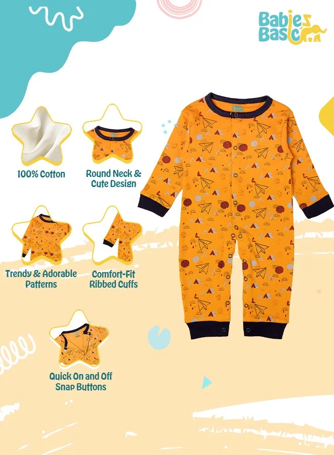 Babies Basic 100% Cotton Printed Long Sleeves Jumpsuit/Romper/Sleepsuit For Babies