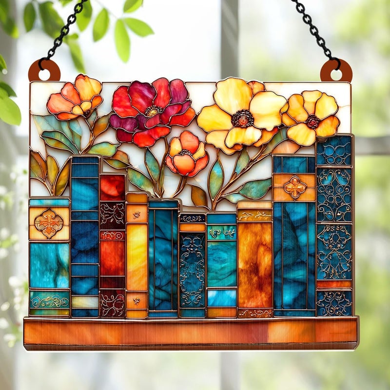 Jesuspirit - Window Hanging Suncatcher – Crystal Clear Acrylic & Wood Sun Catcher for Home Decor, for Women (The Floral Library, 8 Inches) - Image 5
