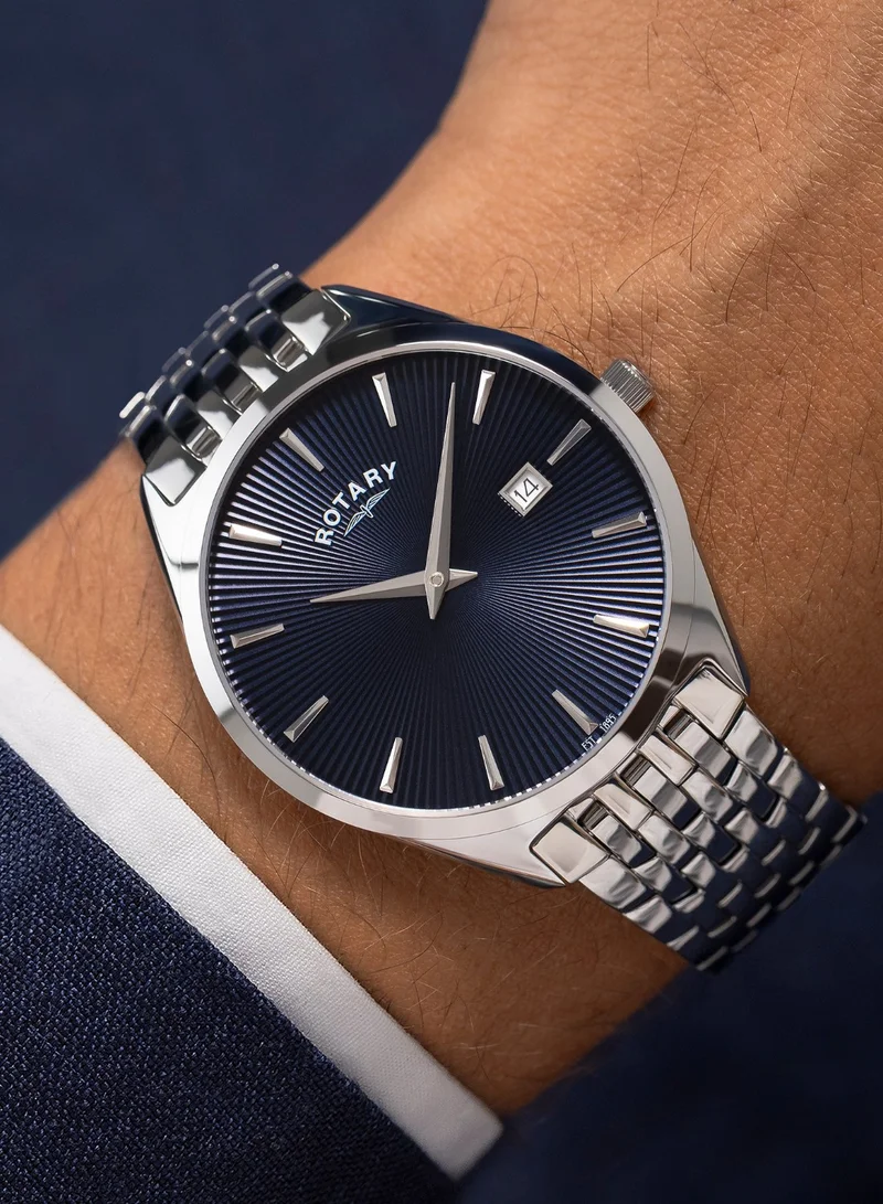 Rotary  Men's Ultra Slim Analogue Watch, 38 mm, Blue Dial, Stainless Steel Bracelet for Men | Best Price UAE