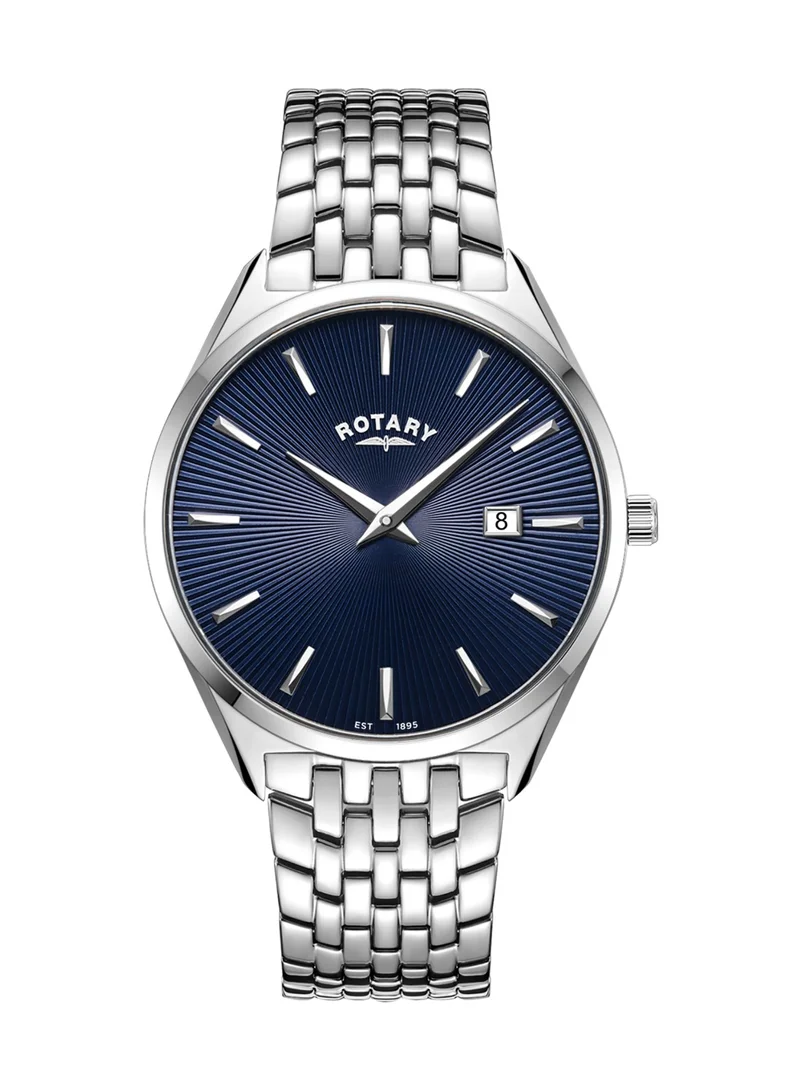 Rotary Men's Ultra Slim Analogue Watch, 38 mm, Blue Dial, Stainless Steel Bracelet