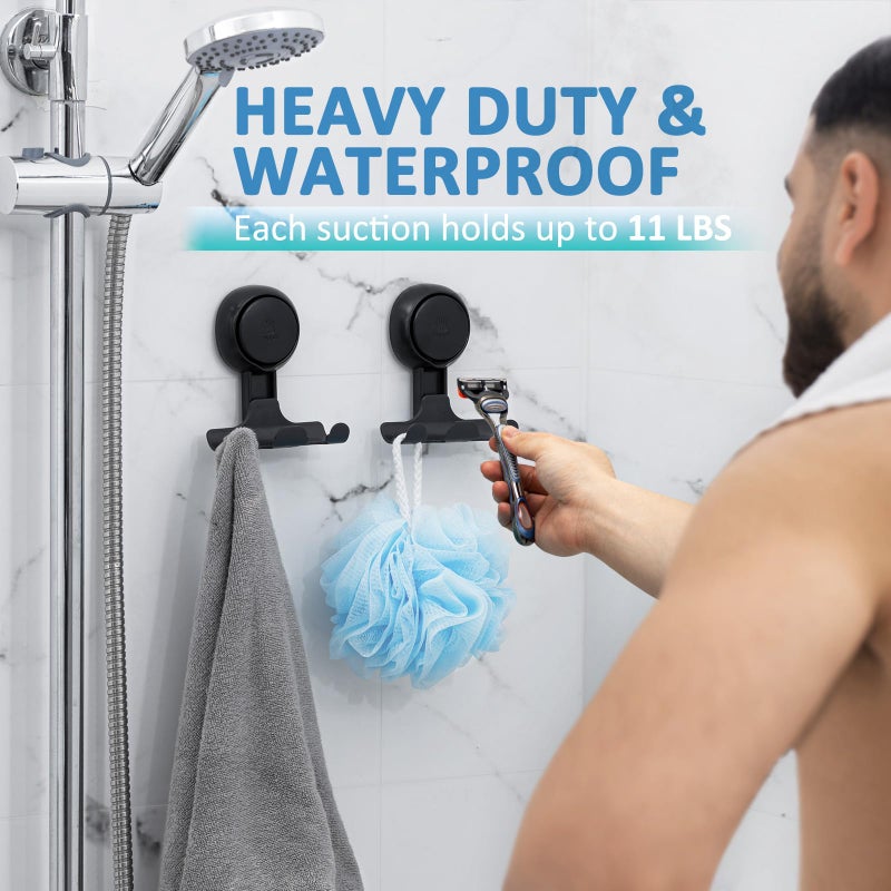 TAILI Suction Cup Razor Holder for Shower 2 Pack, Towel, Loofah, Shaver Holder for Shower Wall, Powerful Suction Cup Hooks for Inside Bathroom, Easy to Install and Reuse, Black - Image 2