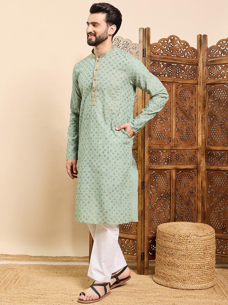 SWAGG INDIA كُرتا قطنية هندسية عادية مزخرفة للرجال - Image 3