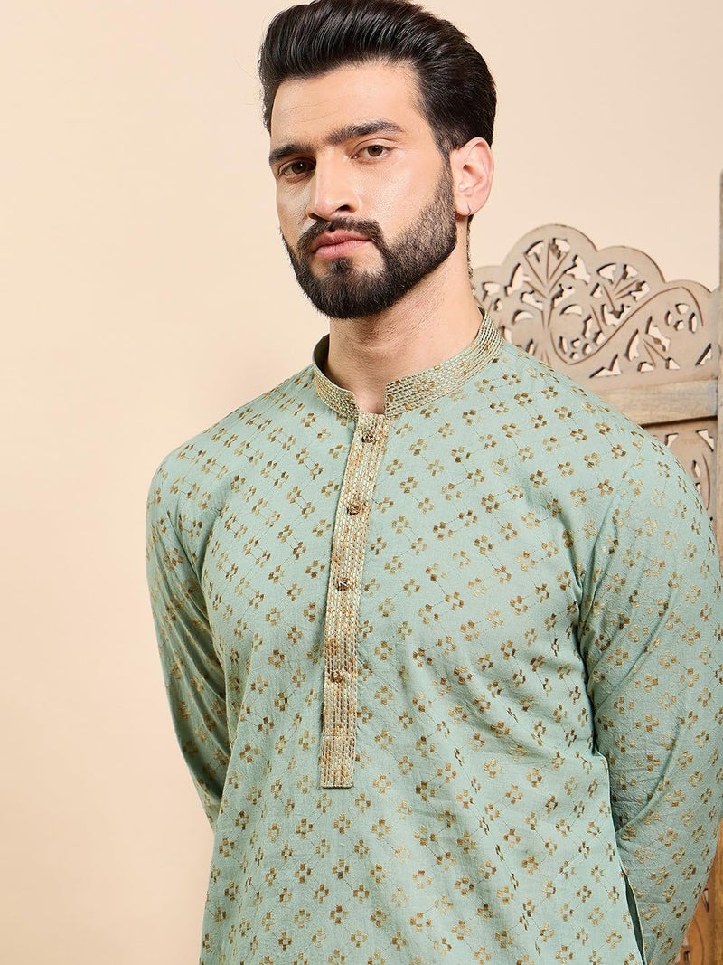 SWAGG INDIA كُرتا قطنية هندسية عادية مزخرفة للرجال - Image 2