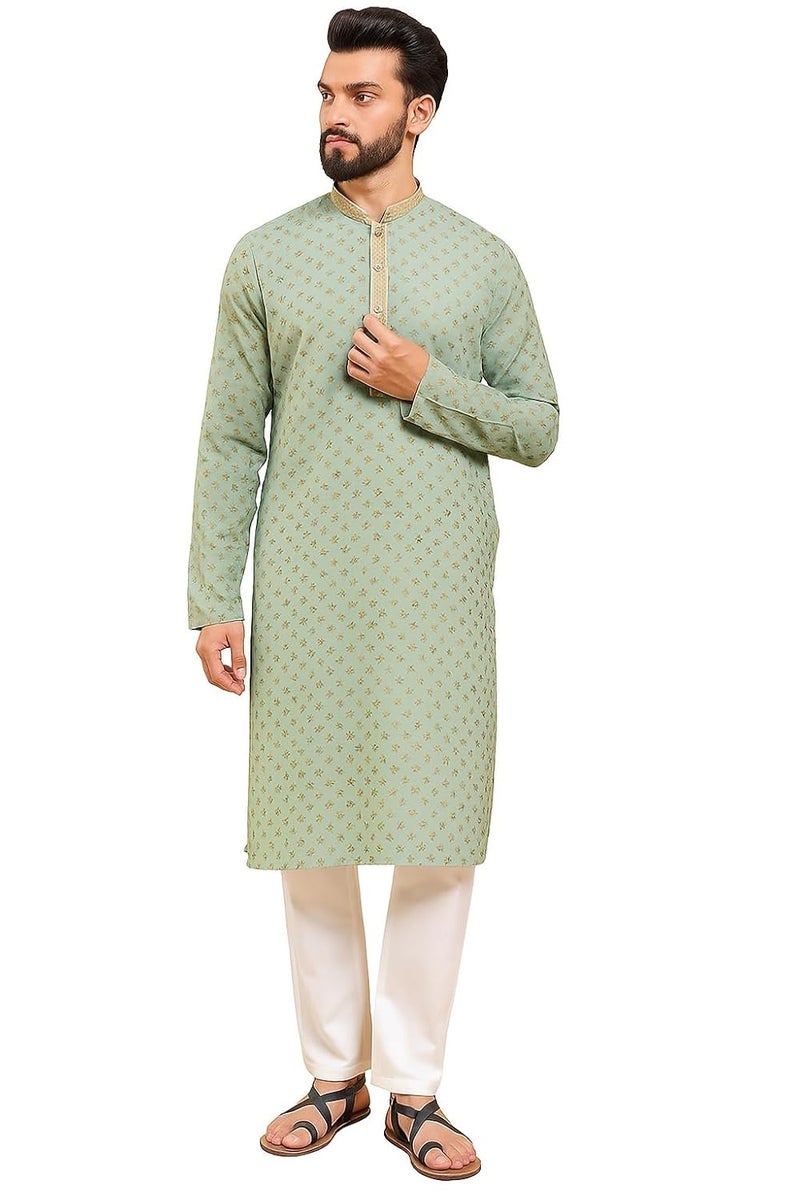 SWAGG INDIA كُرتا قطنية هندسية عادية مزخرفة للرجال - Image 1