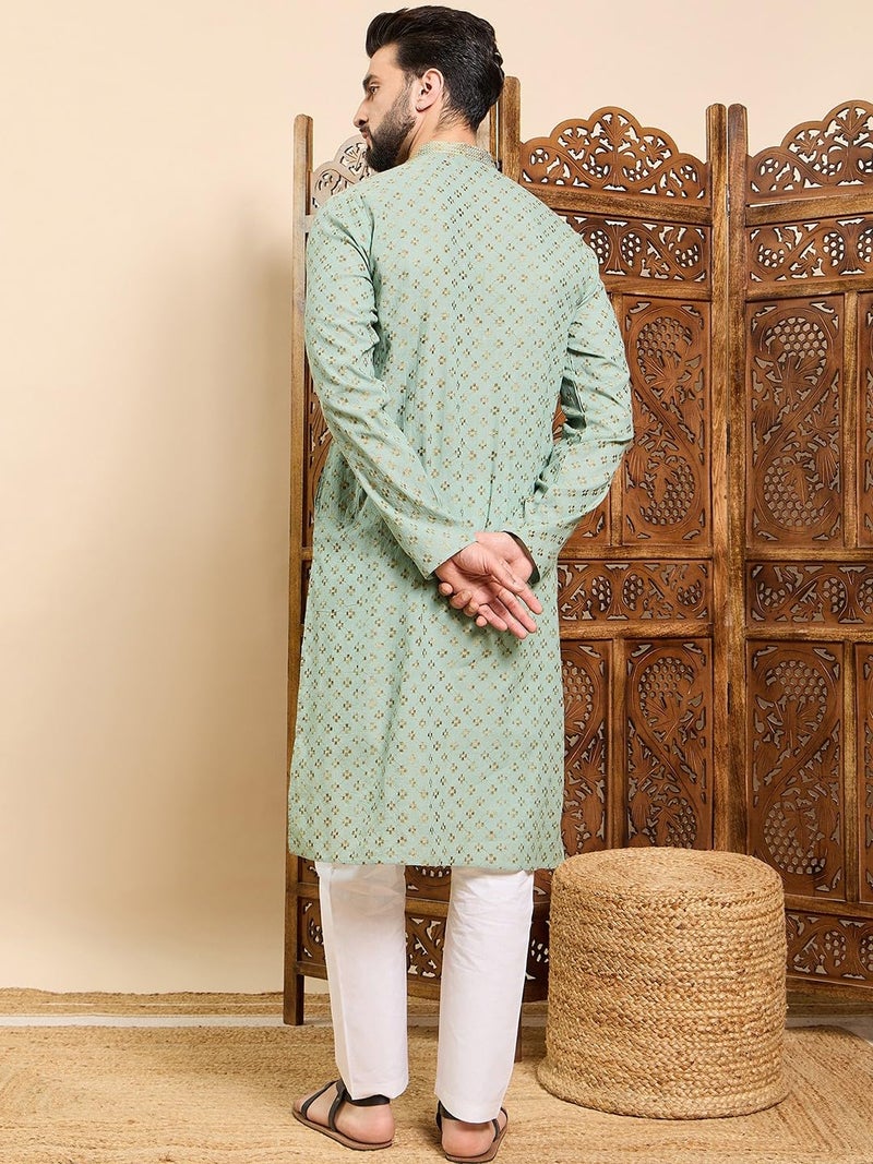 SWAGG INDIA كُرتا قطنية هندسية عادية مزخرفة للرجال - Image 4