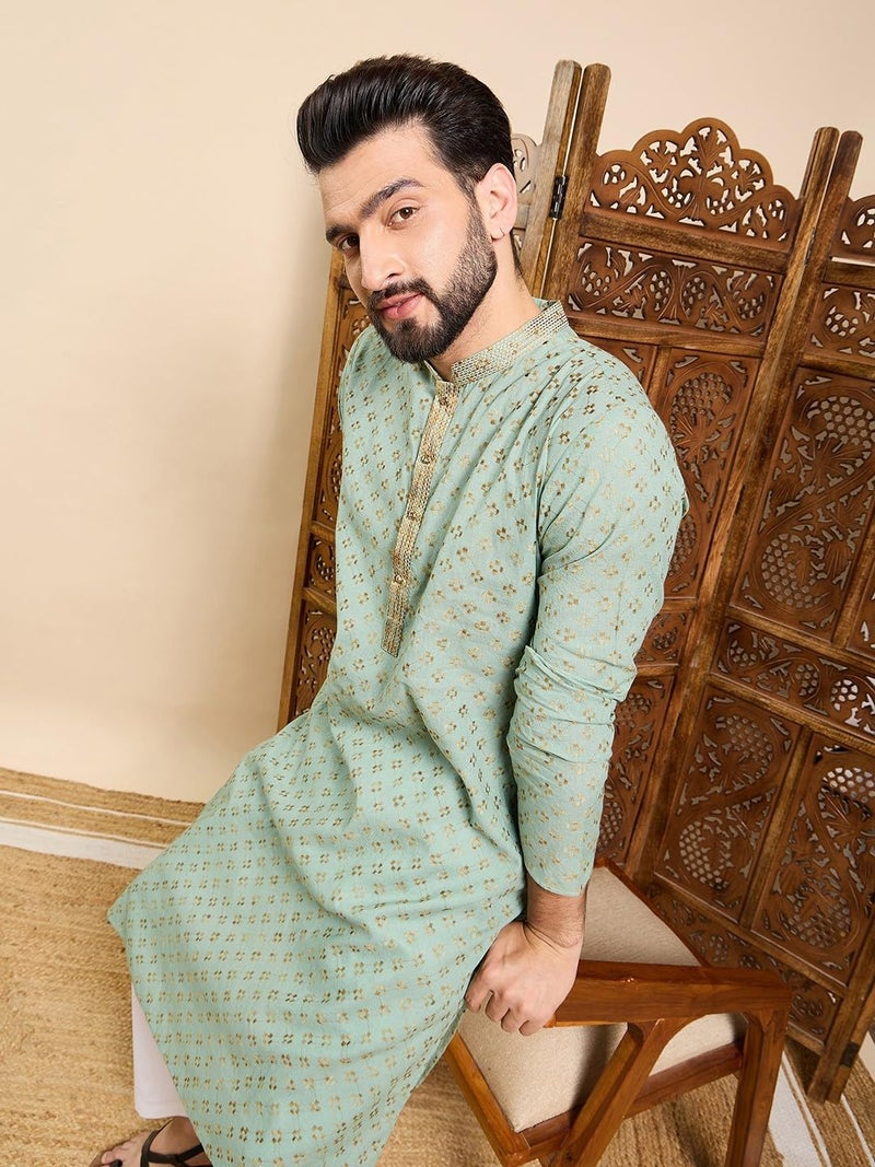 SWAGG INDIA كُرتا قطنية هندسية عادية مزخرفة للرجال - Image 5