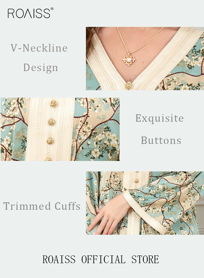 roaiss Ramadan Women Muslim Dress V-Collor Embroidery Evening Party Gown Bell Sleeve Long Dresses Party Robe Women Embroidery Islamic Dresses  - Image 5