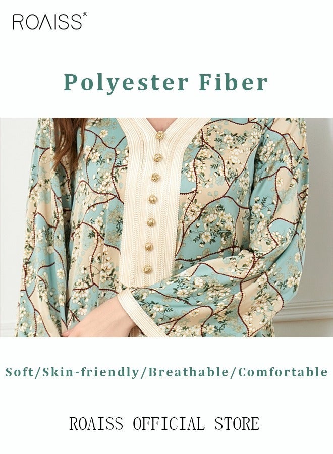 رويس فستان نسائي للمسلمات خلال شهر رمضان مصنوع من الشيفون ومطرز بالخرز والتطريز ويتميز بياقة V وأكمام الجرس الطويلة فستان طويل للسهرات والمناسبات الرسمية فستان إسلامي للنساء مزين بالتطريز - Image 5