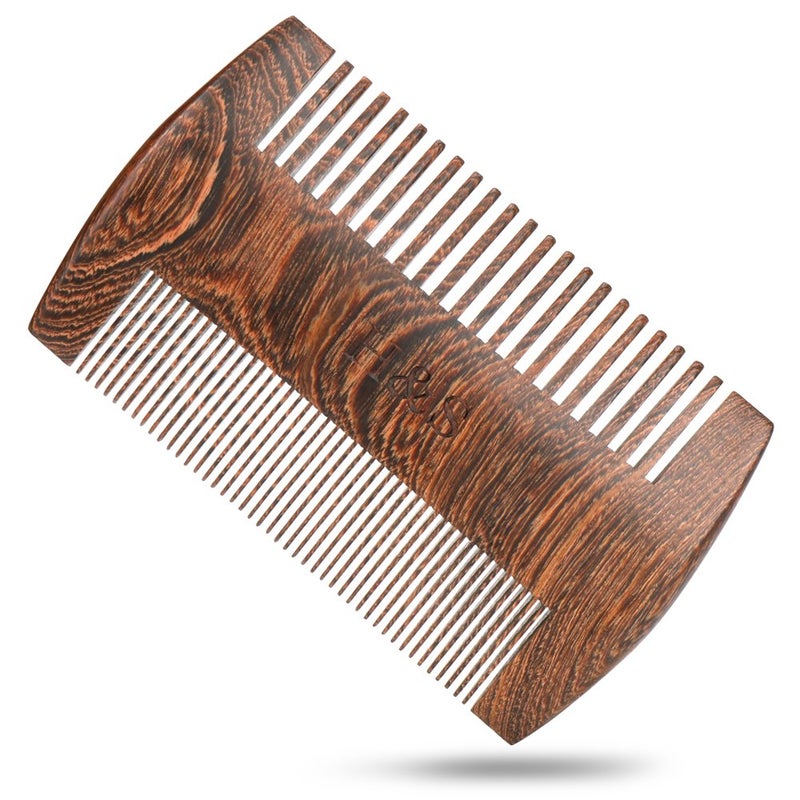 H&S Wooden Beard & Mustache Comb for Men, Tangle-Free Wooden Beard Straightener, Sandal Scent Travel Growth Comb for Hair Care - Image 1