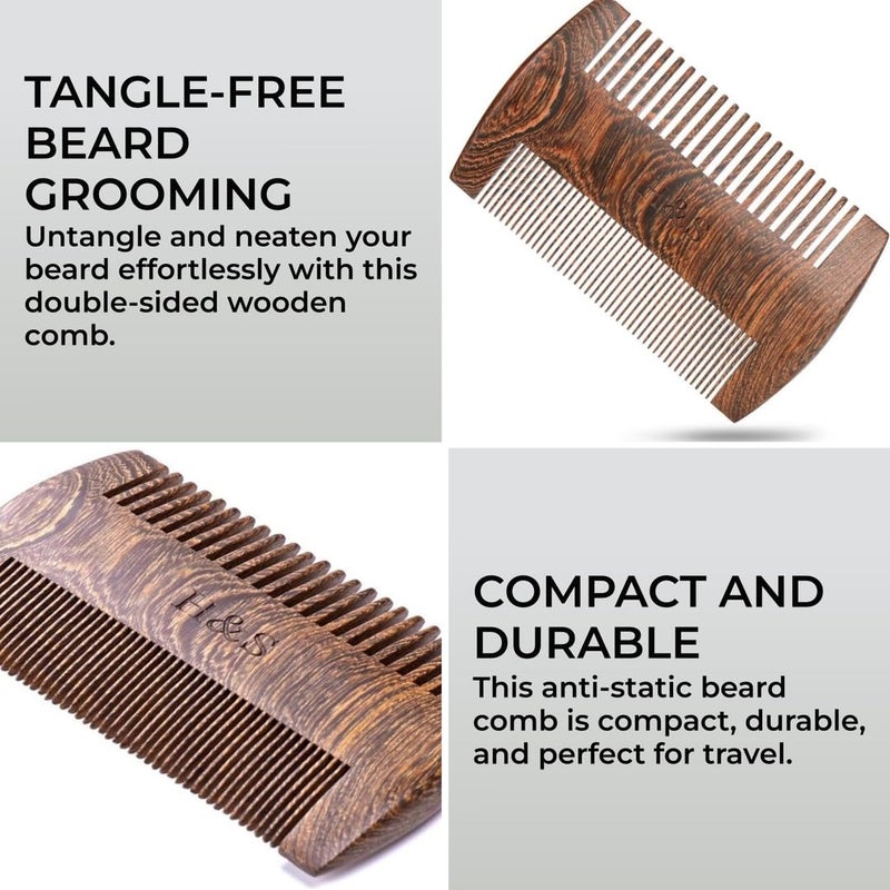H&S Wooden Beard & Mustache Comb for Men, Tangle-Free Wooden Beard Straightener, Sandal Scent Travel Growth Comb for Hair Care - Image 2