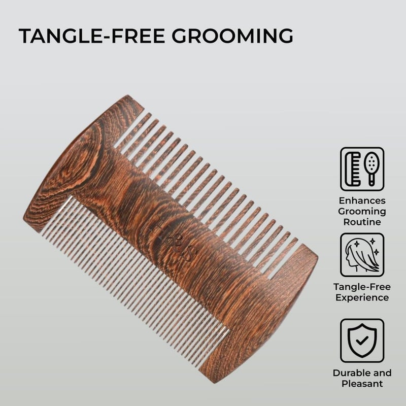 H&S Wooden Beard & Mustache Comb for Men, Tangle-Free Wooden Beard Straightener, Sandal Scent Travel Growth Comb for Hair Care - Image 3