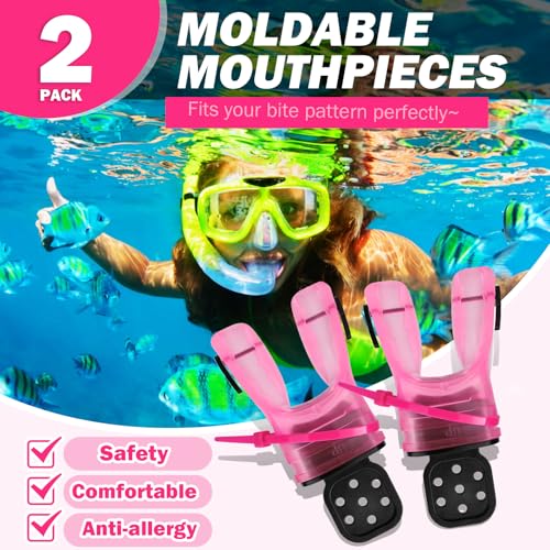 OVOVFANY 2Pack Scuba Diving Mouthpieces, Replacement Silicone Comfort Bite Customize Moldable Regulator Mouthpiece with Zip Tie Fits Most Standard Adults Diving Regulators (Transparent Pink) - Image 2