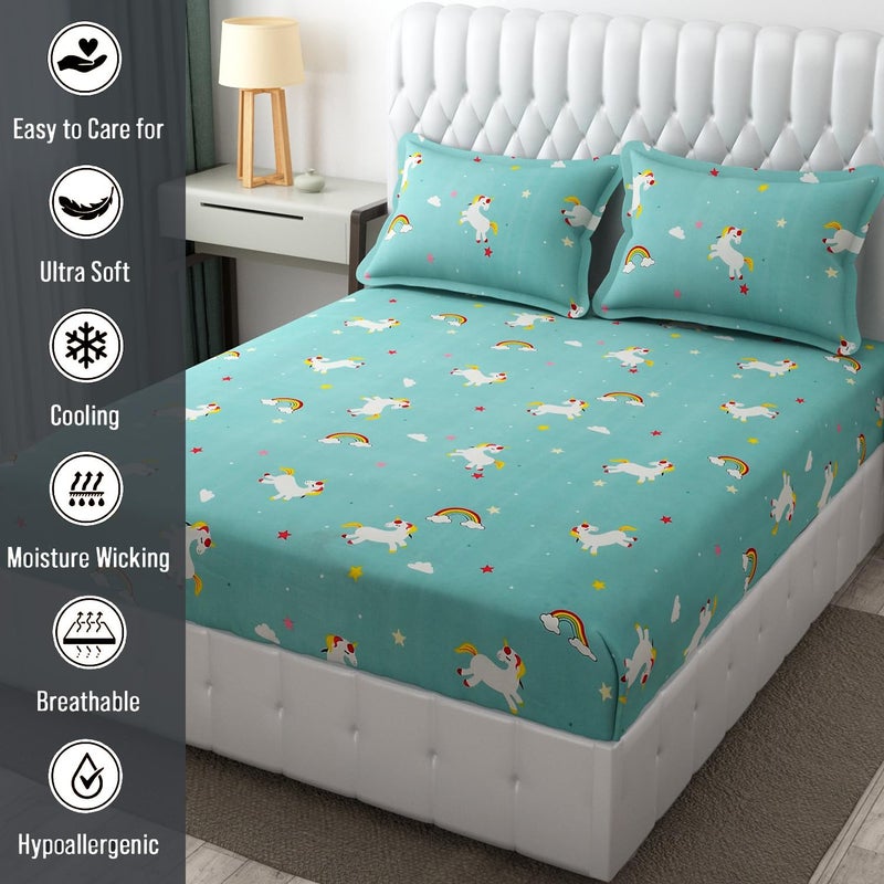 FRESH FROM LOOM شراشف سرير ميكروفايبر خالية من التجاعيد للأطفال بحجم كينغ 90x90 بوصة مع تصميم يونيكورن لغرف الأولاد والبنات - Image 4
