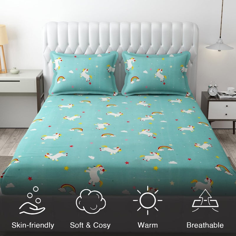 FRESH FROM LOOM شراشف سرير ميكروفايبر خالية من التجاعيد للأطفال بحجم كينغ 90x90 بوصة مع تصميم يونيكورن لغرف الأولاد والبنات - Image 5