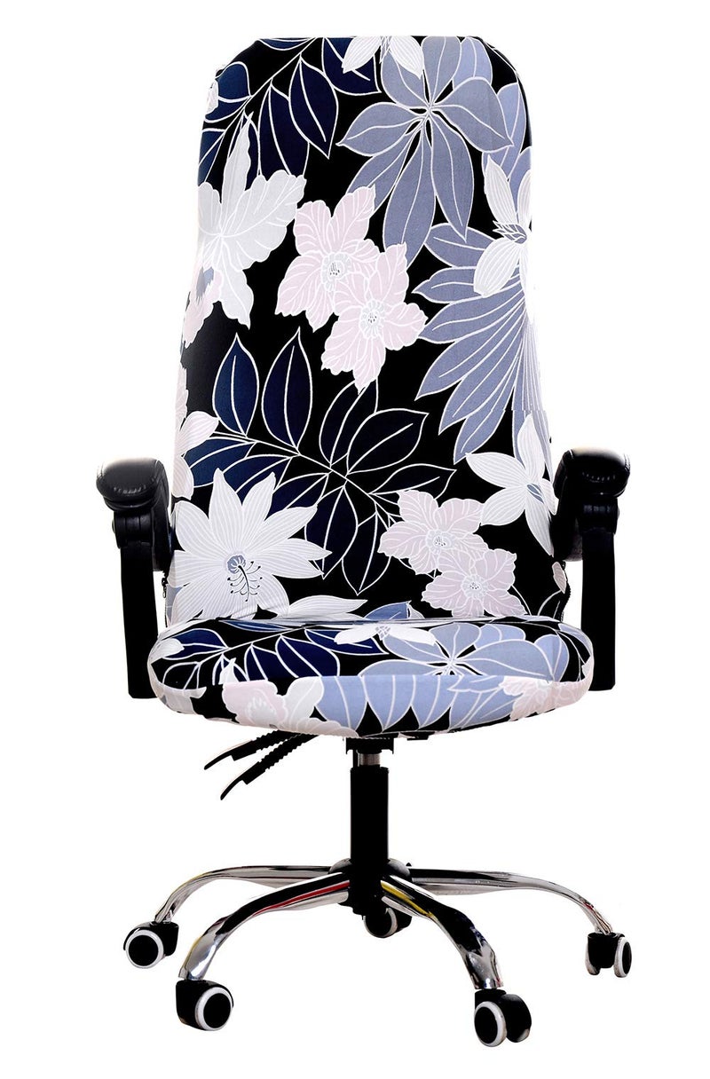 WOMACO Printed Office Chair Covers, Stretch Computer Chair Cover Universal Boss Chair Covers Modern Simplism Style High Back Chair Slipcover - Leaves and Flowers, Large - Image 3