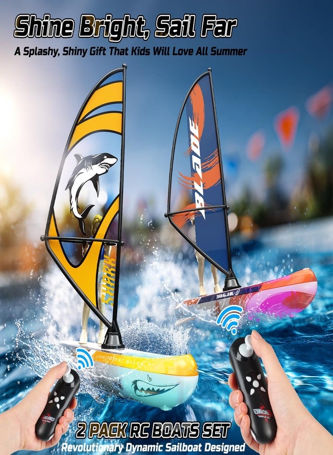 DEERC 2 Pack Remote Control Boat for Kids,2.4Ghz RC Sailboat with LED Lights for Pools,Lake and Bathtub,Summer Outdoor Water Toys Never Capsize Gift for Kids Boys Girls - Image 2