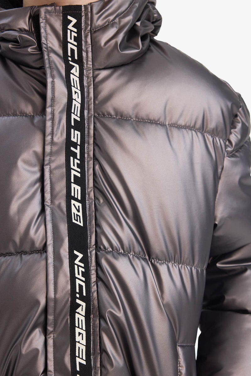 DeFacto Grey Boy Boy Hooded Water Repellent Fleece Lined Puffer Jacket Casual - Image 5