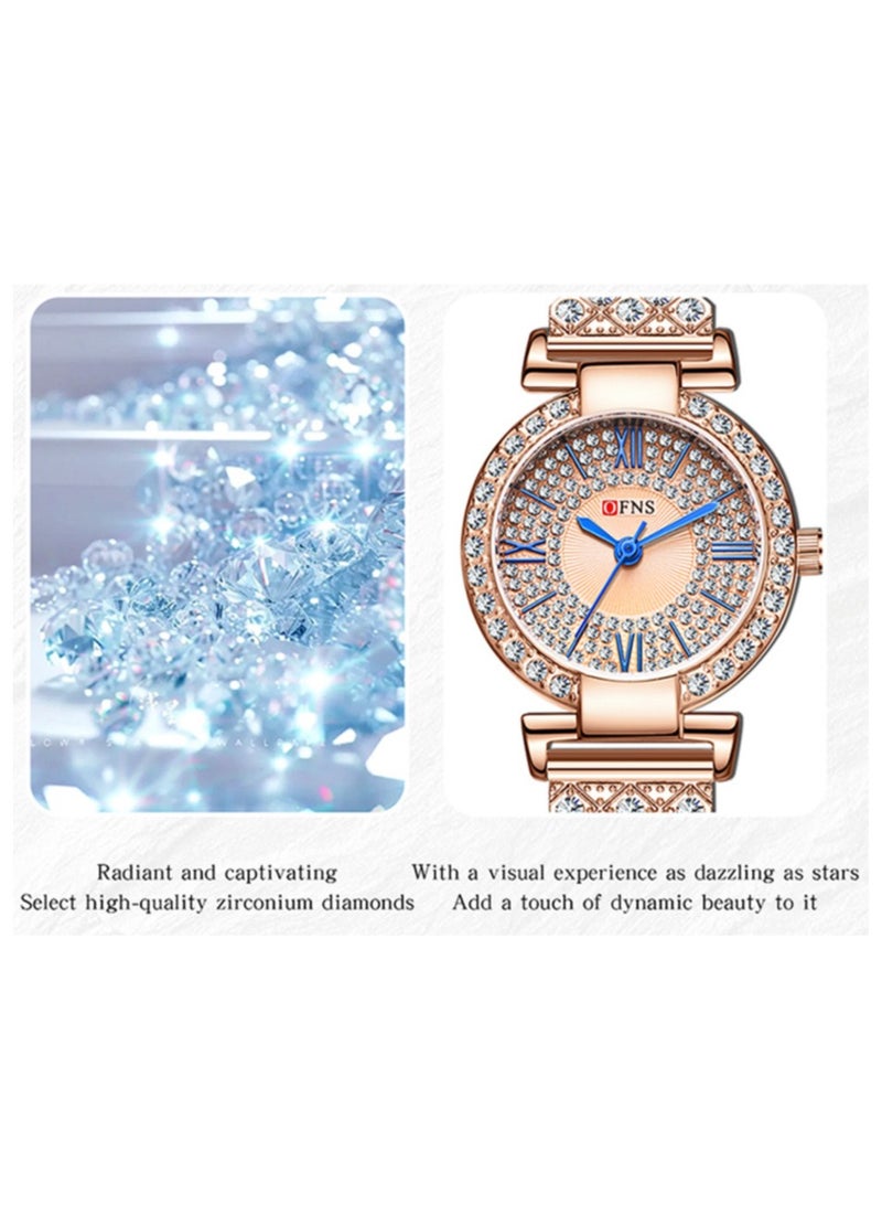 ساعة كوارتز كوارتز نسائية ذات مقياس روماني دائري مرصع بالألماس من OFNS - Image 4