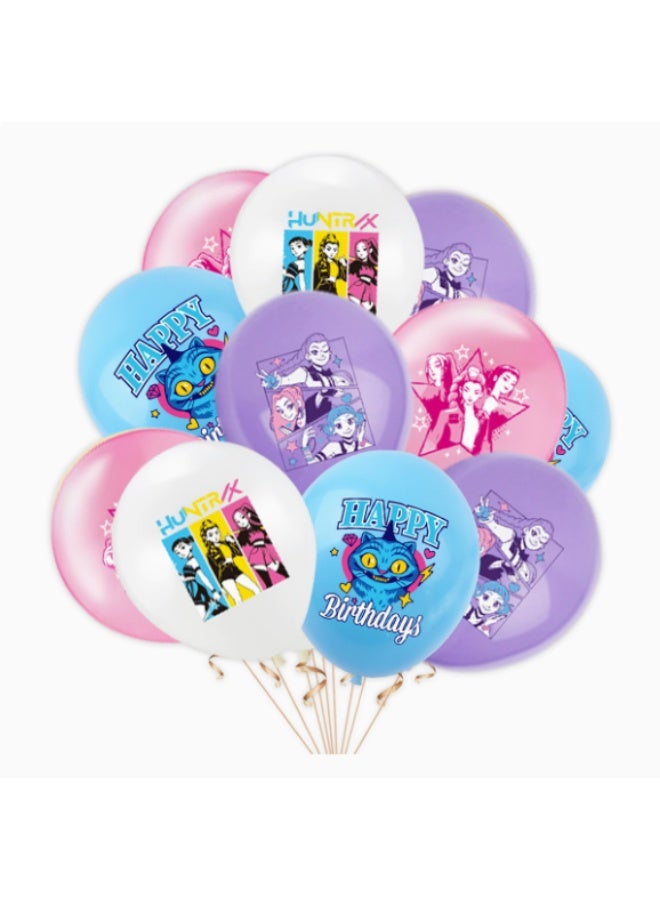 Kpop Demon Hunter Party Decorations Set, All-in-One Demon Hunter Birthday Decor Kit Including Banner, 20 Color Balloons, 16 Cake Toppers, Backdrop Cloth and Flat Purple Ribbons, Stylish Theme Party Supplies for Fans Birthday Celebration - Image 4
